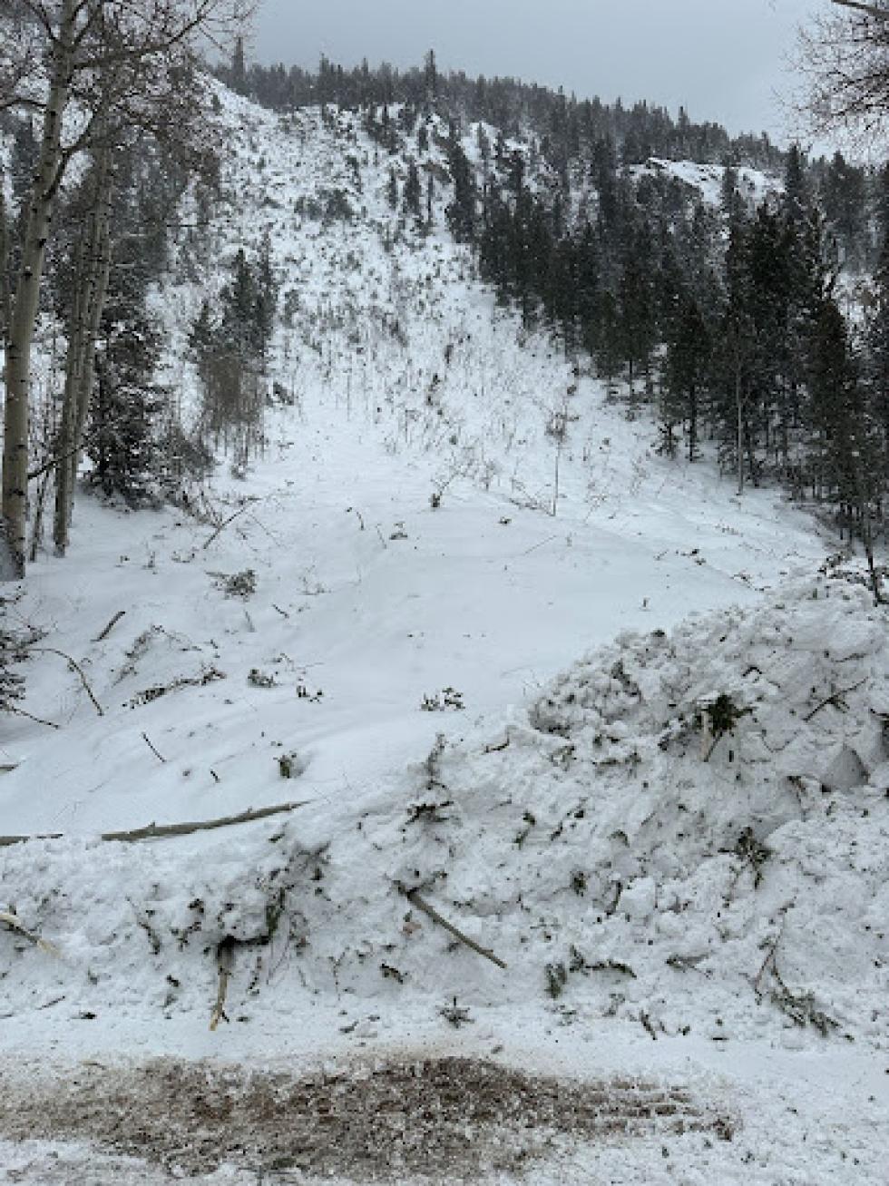 This large avalanche crossed a county road in Chaffee County on March 15, 2024. This is the most significant avalanche in this path since March of 2019. Eastern areas of the Sawatch had a very thin and weak snowpack until more significant snow arrived in March, easily overloading this snowpack.