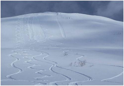 Loose Dry avalanche triggered by a skier.